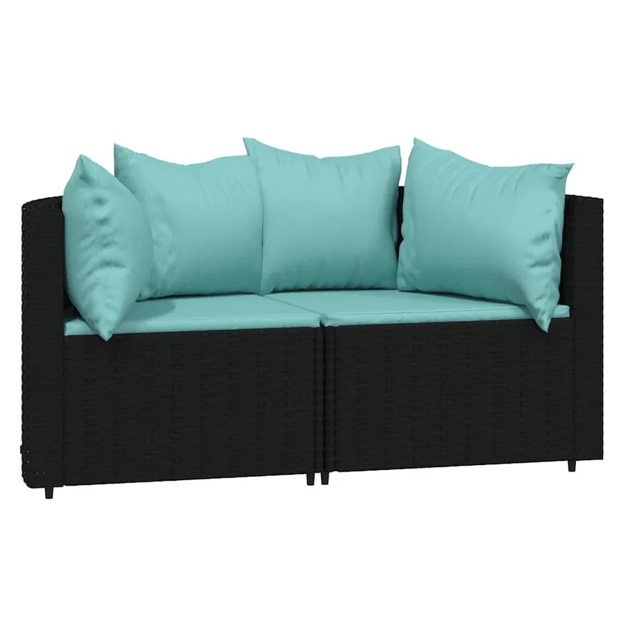Canapés d'angle de jardin et coussins 2pcs Noir Résine tressée - 2