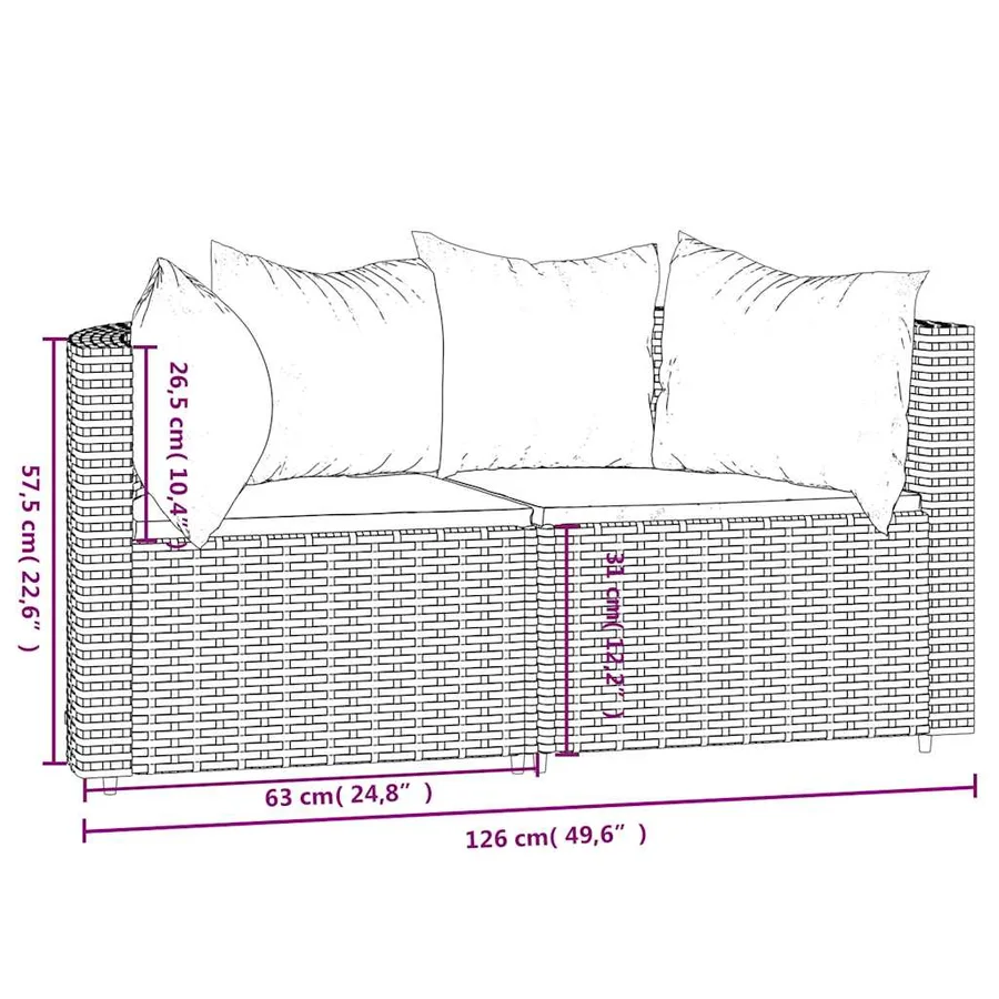 Canapés d'angle de jardin et coussins 2pcs Noir Résine tressée - 9