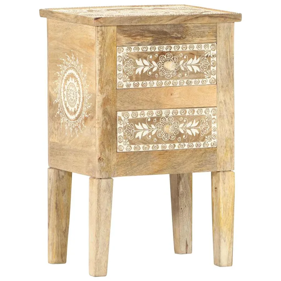 Table de chevet peinte à la main 40x30x60 cm Bois de manguier - 11