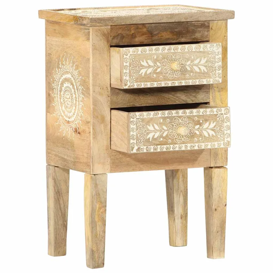 Table de chevet peinte à la main 40x30x60 cm Bois de manguier - 2