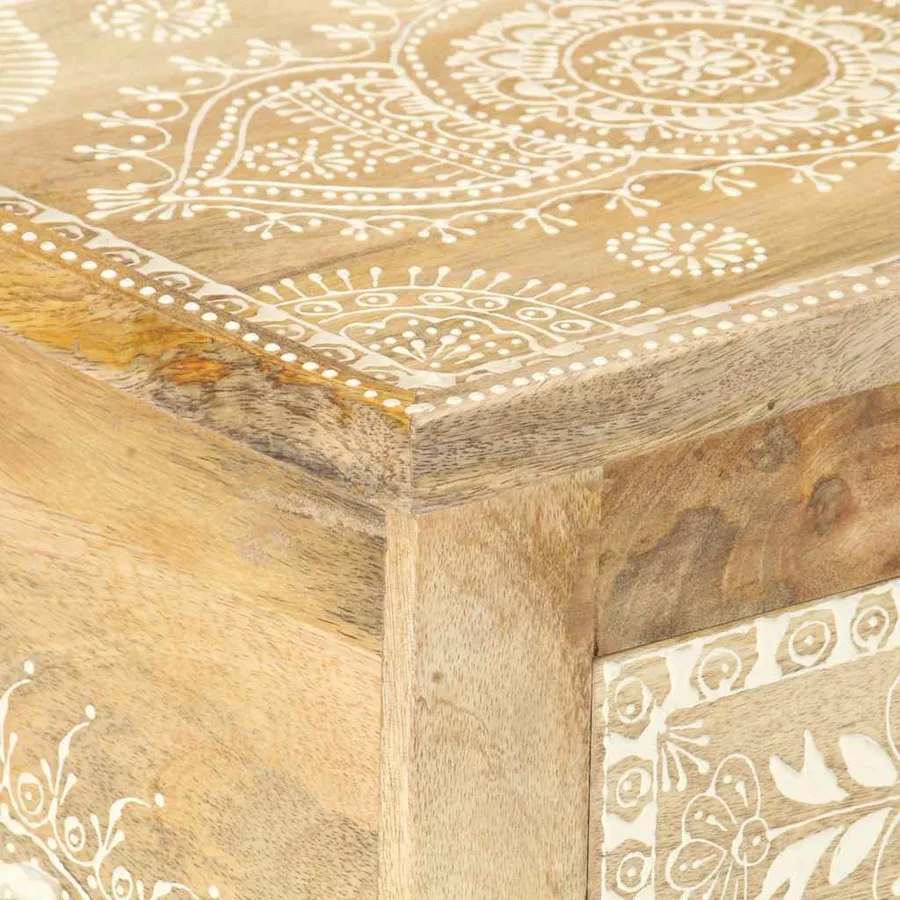 Table de chevet peinte à la main 40x30x60 cm Bois de manguier - 5
