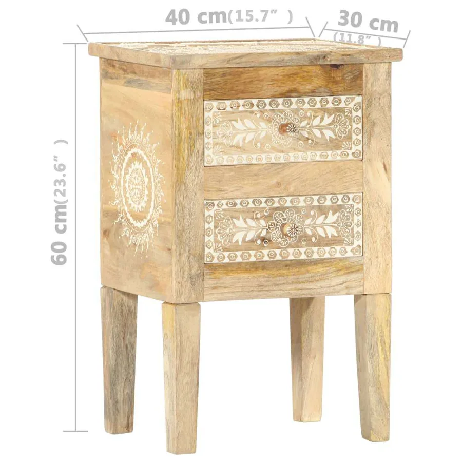 Table de chevet peinte à la main 40x30x60 cm Bois de manguier - 8