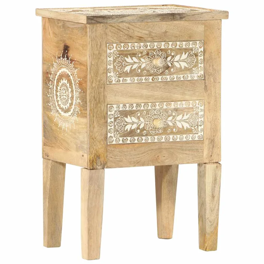 Table de chevet peinte à la main 40x30x60 cm Bois de manguier - 9