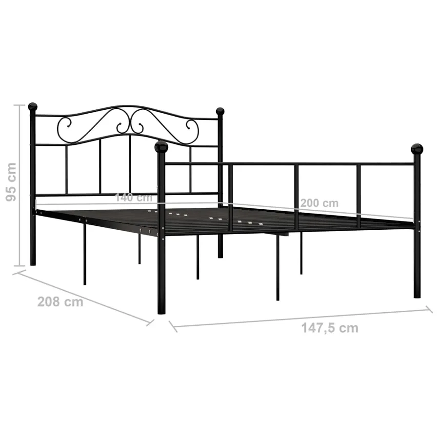 Cadre de lit sans matelas noir métal 140x200 cm - 6