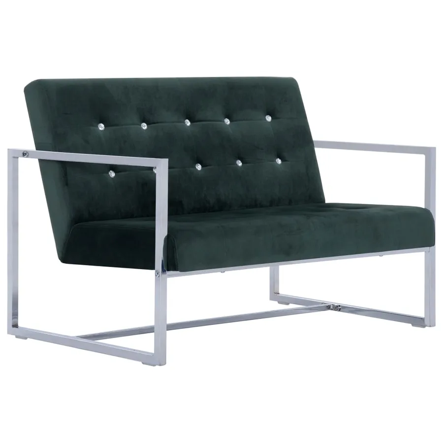 Canapé 2 places avec accoudoirs Vert foncé Chrome et velours - 2