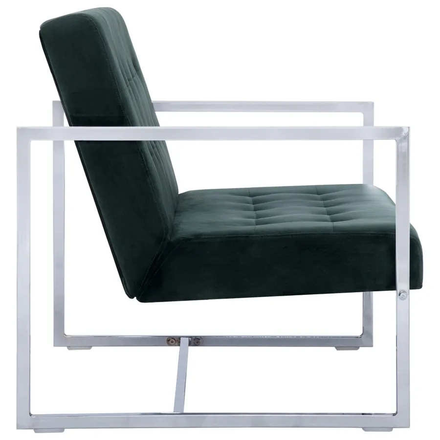 Canapé 2 places avec accoudoirs Vert foncé Chrome et velours - 4