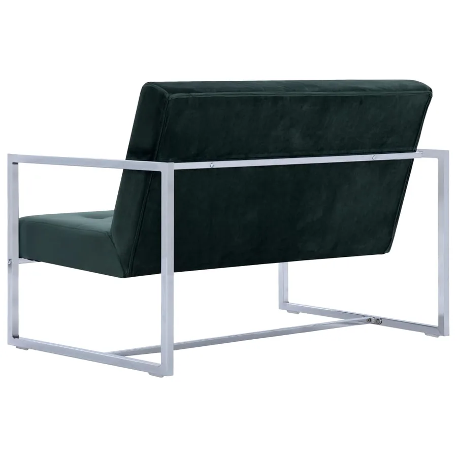 Canapé 2 places avec accoudoirs Vert foncé Chrome et velours - 5