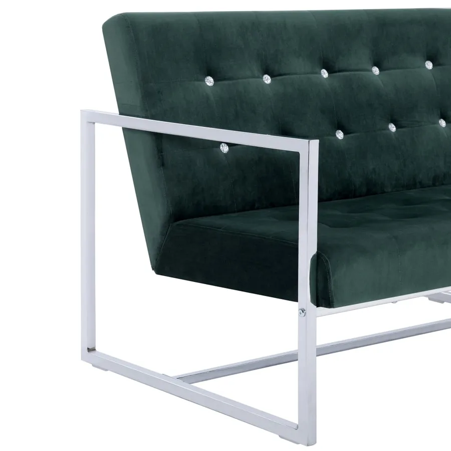 Canapé 2 places avec accoudoirs Vert foncé Chrome et velours - 6