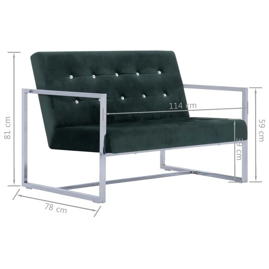 Canapé 2 places avec accoudoirs Vert foncé Chrome et velours - 8