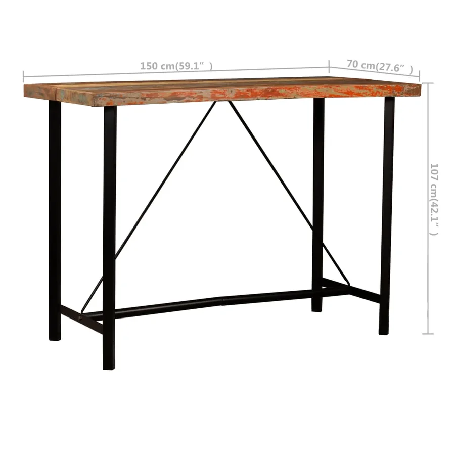 Ensemble de bar 7 pcs Bois de récupération et cuir véritable - 11