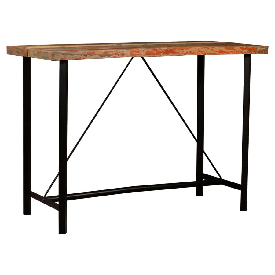 Ensemble de bar 7 pcs Bois de récupération et cuir véritable - 13