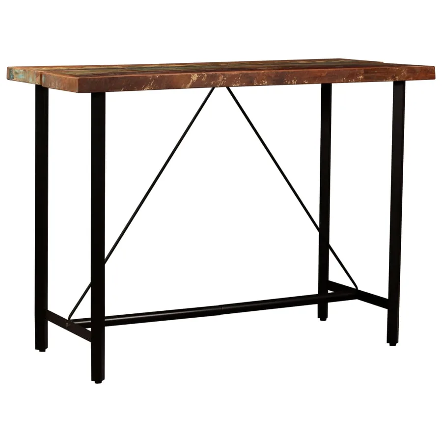 Ensemble de bar 7 pcs Bois de récupération et cuir véritable - 15