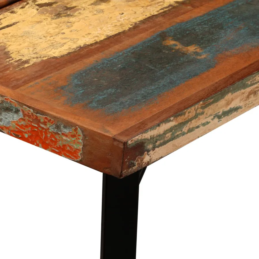 Ensemble de bar 7 pcs Bois de récupération et cuir véritable - 7