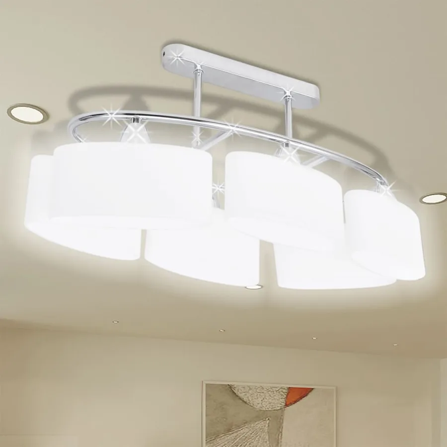 Plafonnier avec abat-jours en verre ellipsoïde 4 pcs E14 - 3