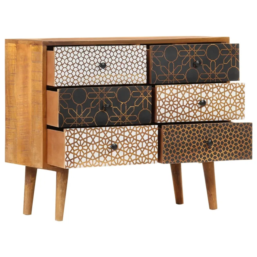 Buffet avec motif imprimé 90x30x70 cm Bois de manguier massif - 3