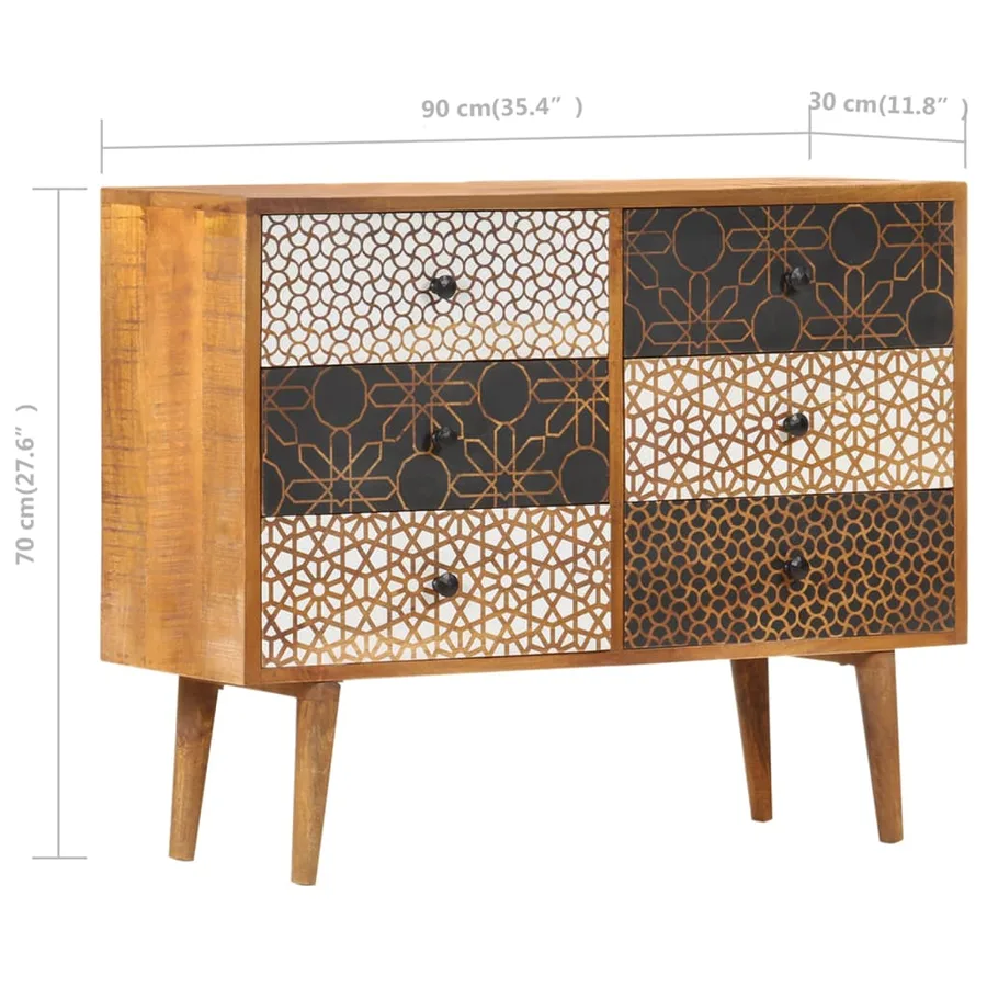 Buffet avec motif imprimé 90x30x70 cm Bois de manguier massif - 8