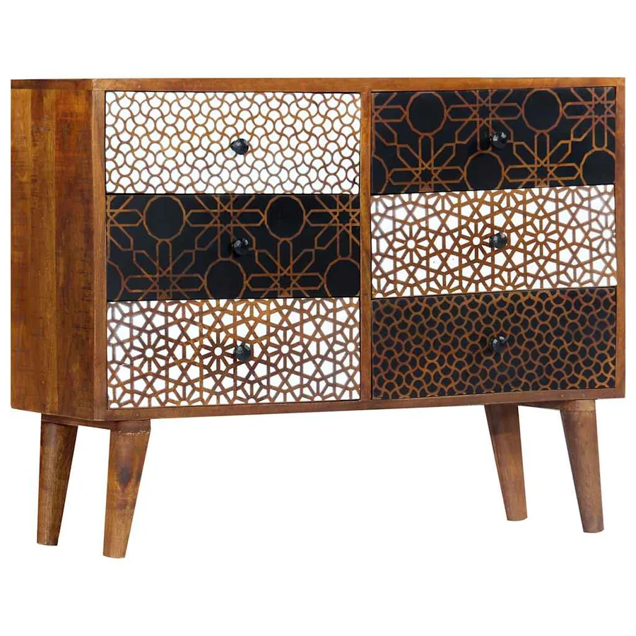 Buffet avec motif imprimé 90x30x70 cm Bois de manguier massif - 9