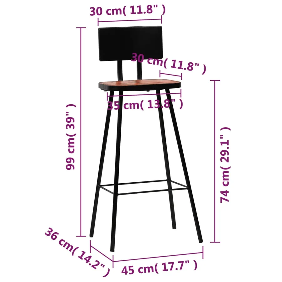 Tabourets de bar lot de 2 bois massif de récupération - 14