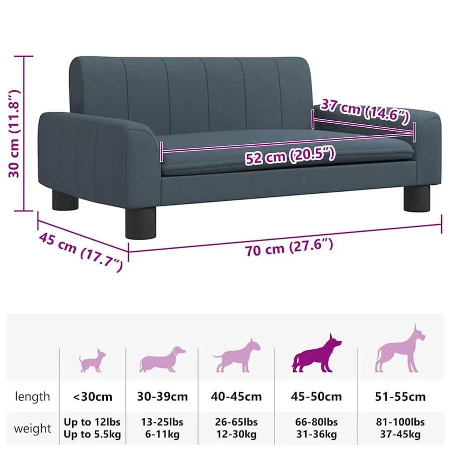 Lit pour chien gris foncé 70x45x30 cm tissu - 7