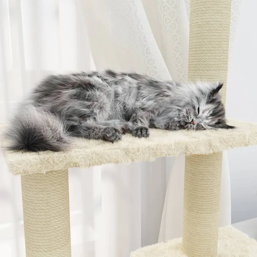 Arbre à chat avec griffoirs en sisal Crème 155 cm - 4