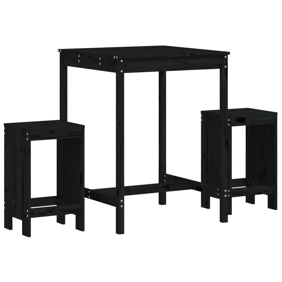 Ensemble de bar de jardin 3 pcs noir bois de pin massif - 2