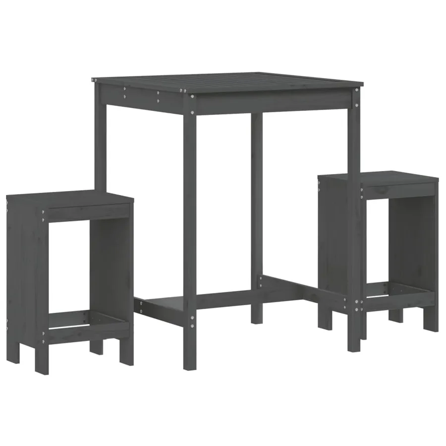 Ensemble de bar de jardin 3 pcs gris bois de pin massif - 2