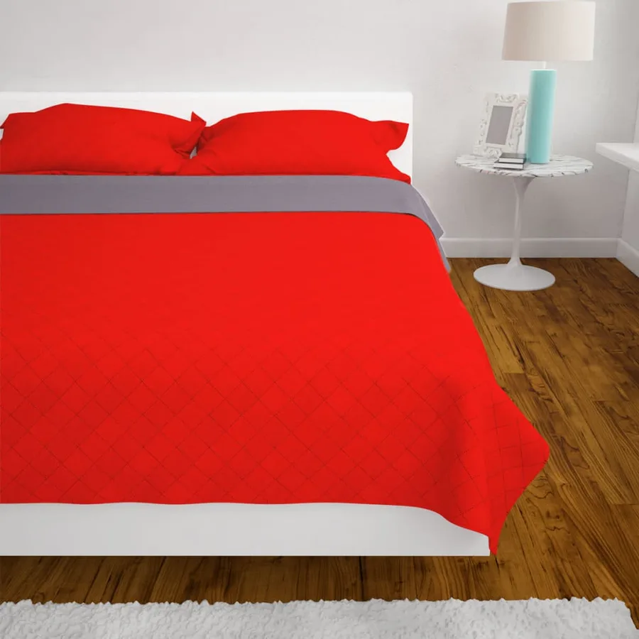 Couvre-lit matelassé double-face Rouge et gris 230x260 cm - 4