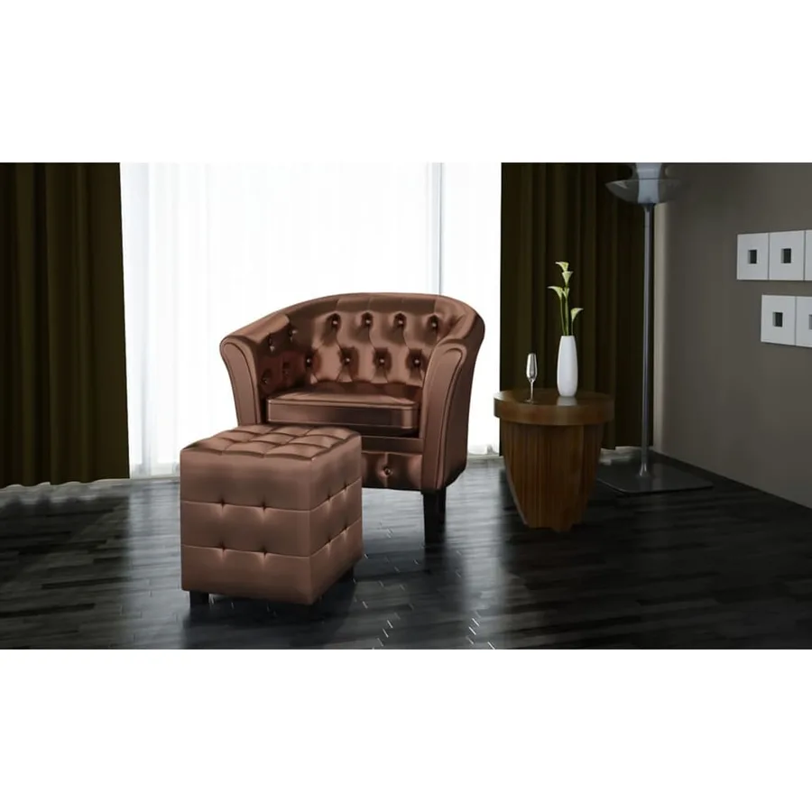 Fauteuil avec repose-pied Marron Similicuir - 2