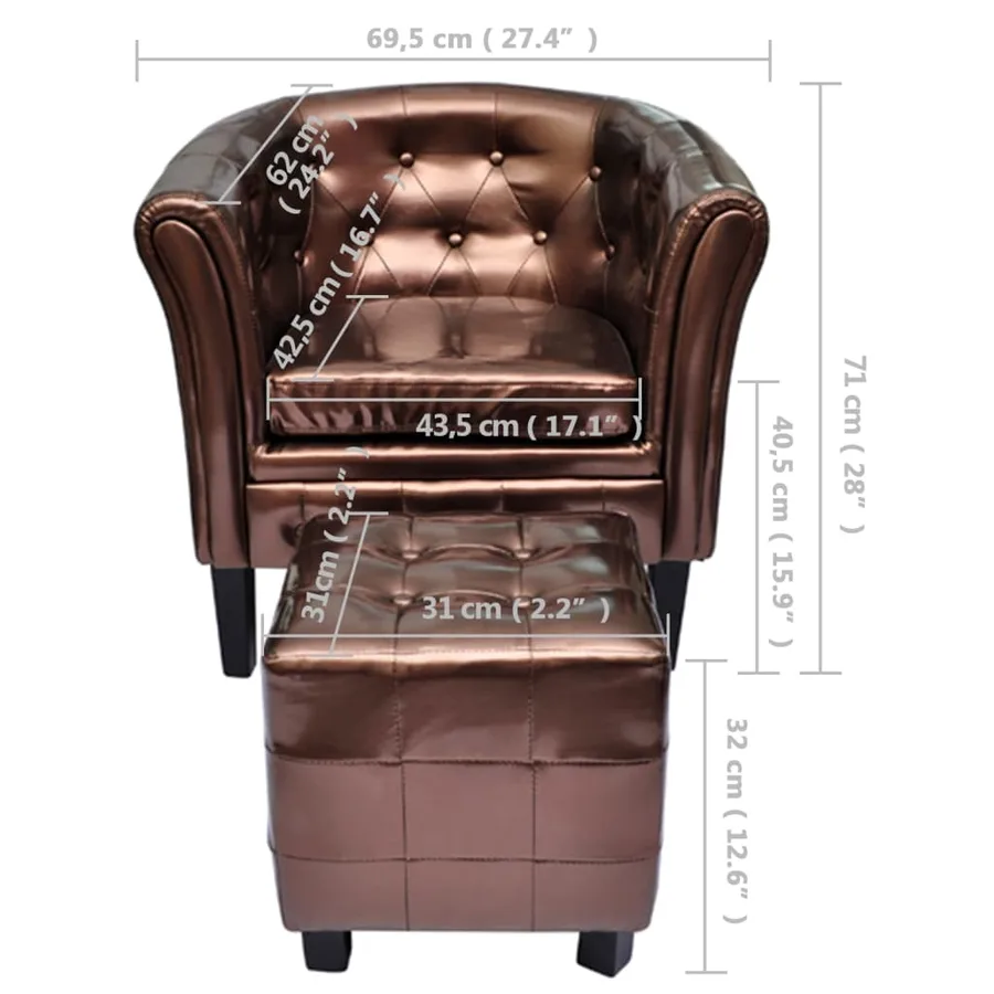 Fauteuil avec repose-pied Marron Similicuir - 6
