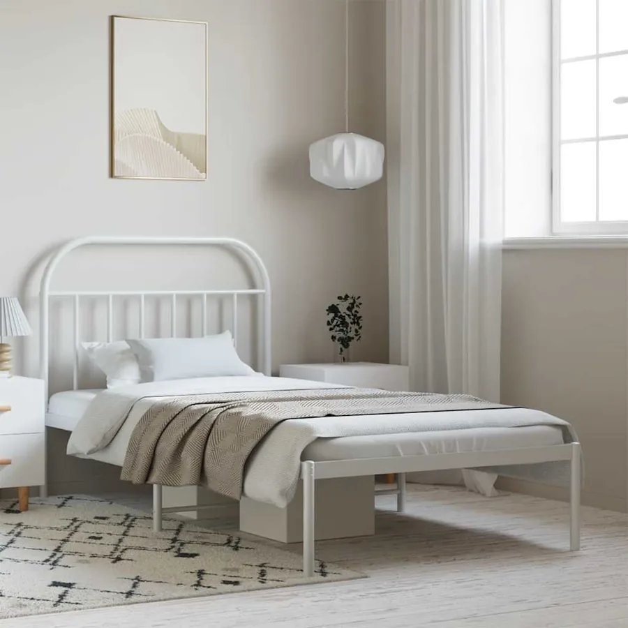 Cadre de lit métal sans matelas et tête de lit blanc 100x200 cm