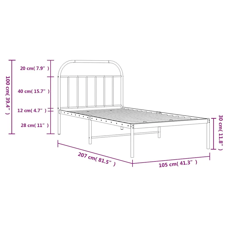 Cadre de lit métal sans matelas et tête de lit blanc 100x200 cm - 10