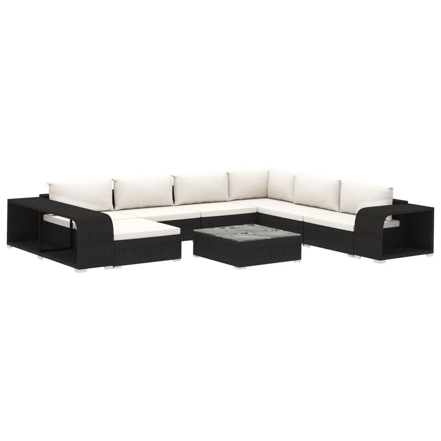 Salon de jardin 10 pcs avec coussins Résine tressée Noir - 2