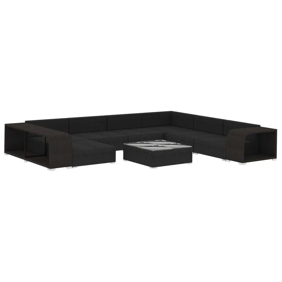 Salon de jardin 10 pcs avec coussins Résine tressée Noir - 3
