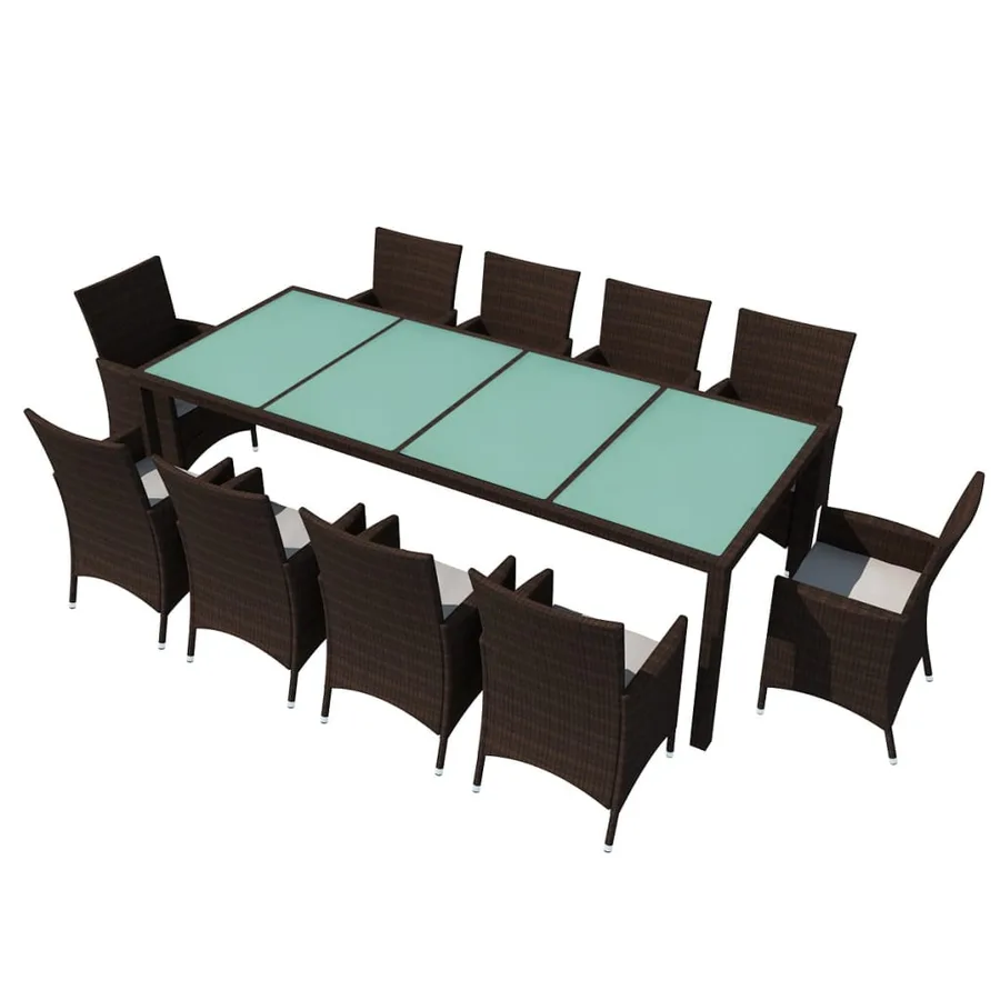 Ensemble à manger d'extérieur et coussins 11 pcs résine tressée - 2