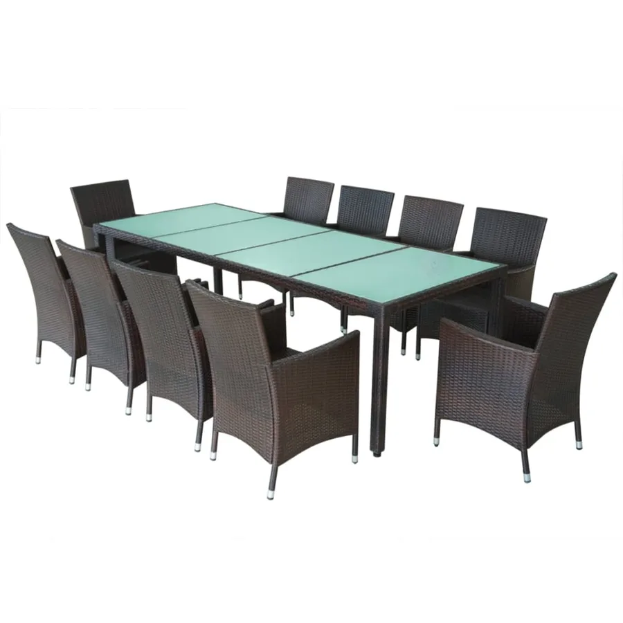 Ensemble à manger d'extérieur et coussins 11 pcs résine tressée - 3