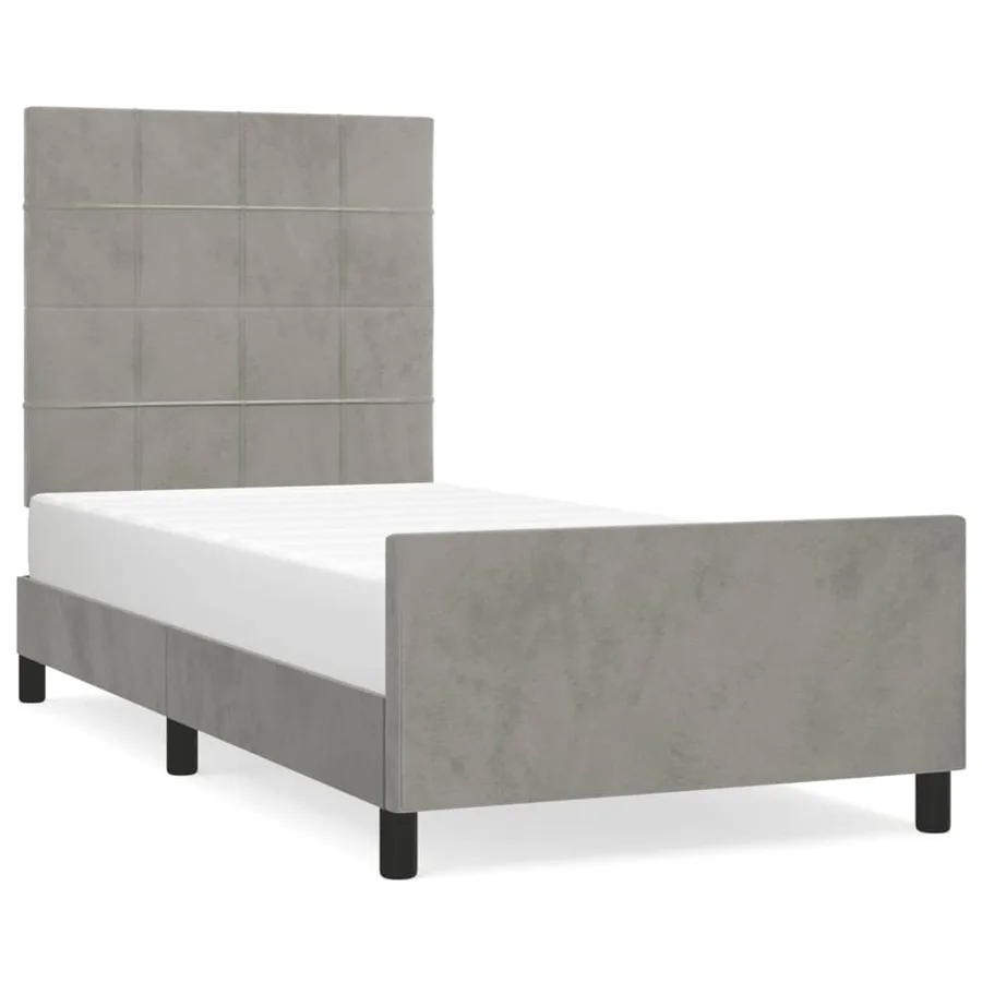 Cadre de lit sans matelas gris clair 90x190 cm velours - 2