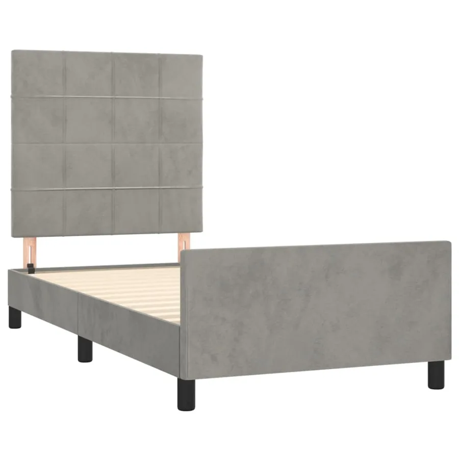 Cadre de lit sans matelas gris clair 90x190 cm velours - 4