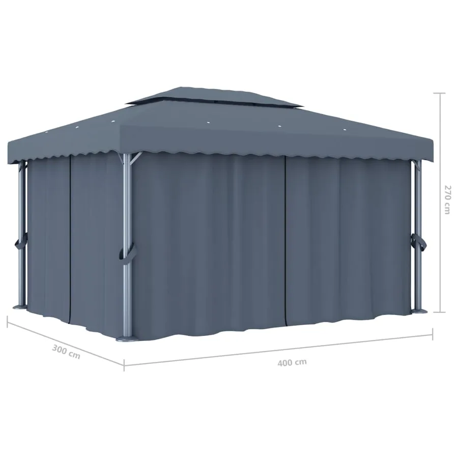 Tonnelle avec rideau et guirlande lumineuse LED 4x3m Anthracite - 11