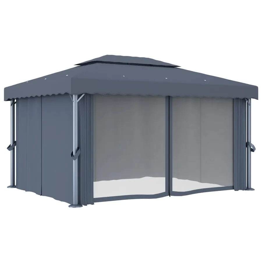 Tonnelle avec rideau et guirlande lumineuse LED 4x3m Anthracite - 5