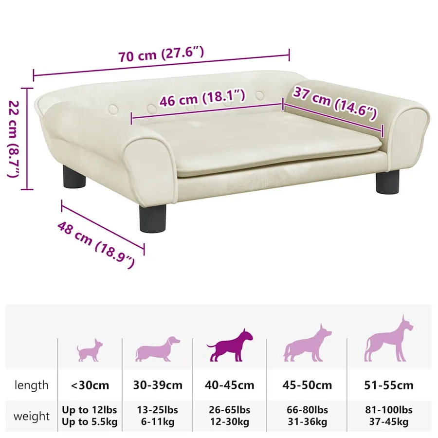 Lit pour chien crème 70x48x22 cm velours - 7