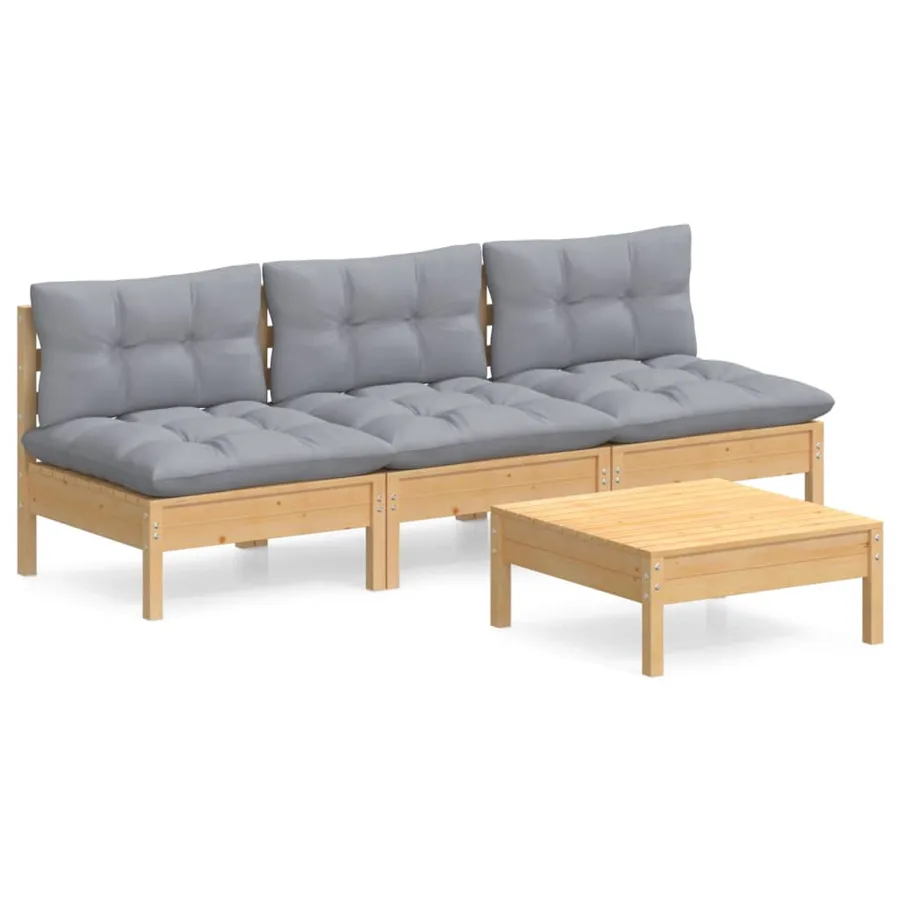 Salon de jardin 4 pcs avec coussins gris Bois de pin - 2