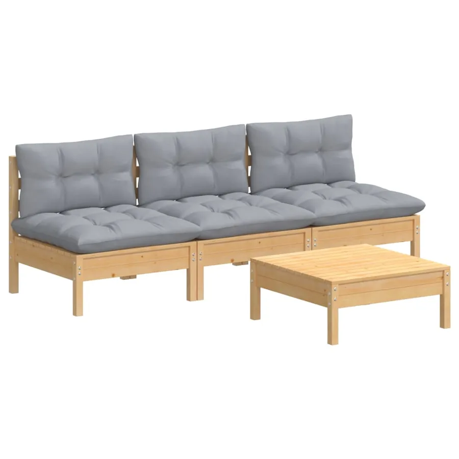 Salon de jardin 4 pcs avec coussins gris Bois de pin - 3