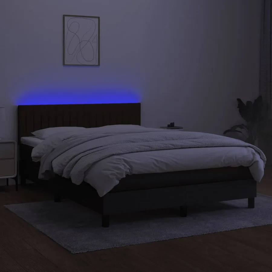 Sommier à lattes de lit avec matelas LED Noir 140x200 cm Tissu - 4