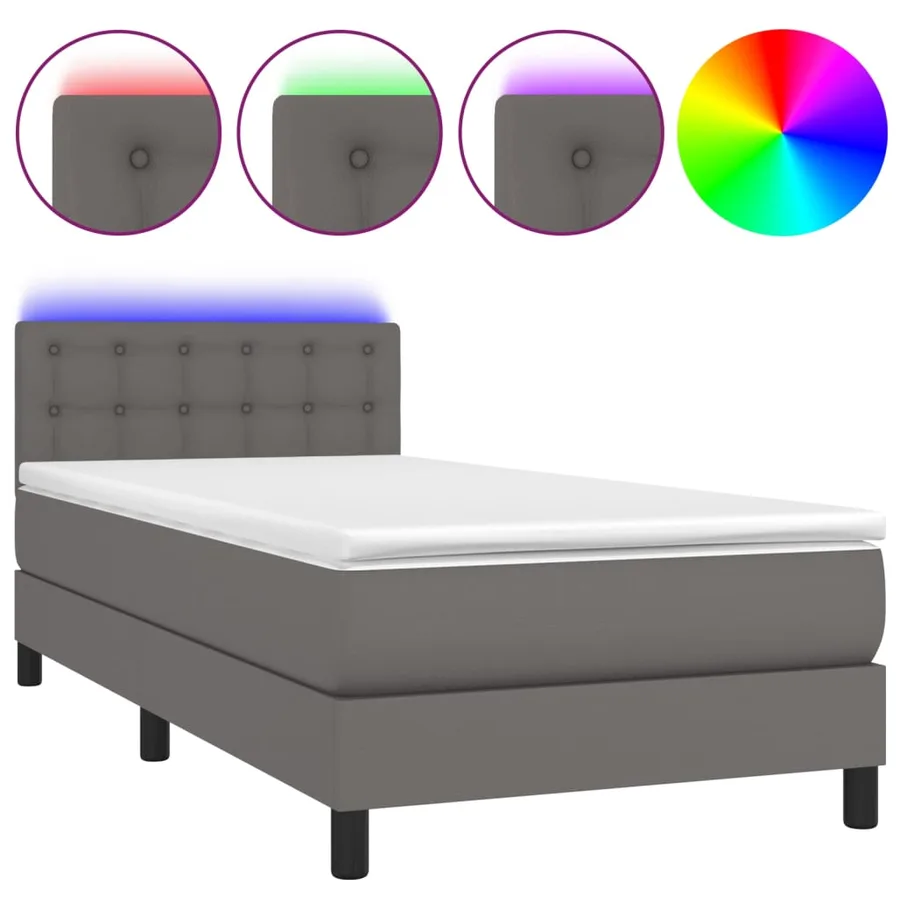 Sommier à lattes de lit avec matelas et LED Gris 100x200 cm - 2