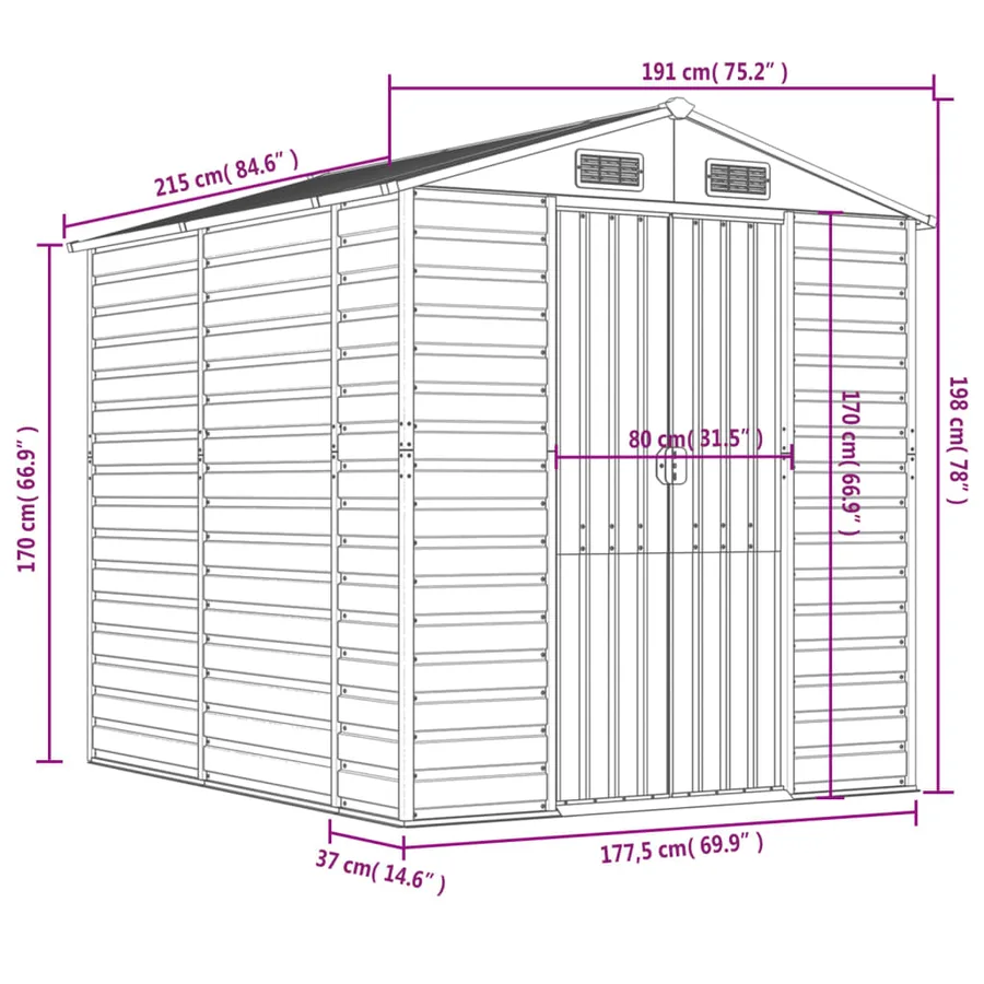 Abri de jardin anthracite 191x215x198 cm acier galvanisé - 12