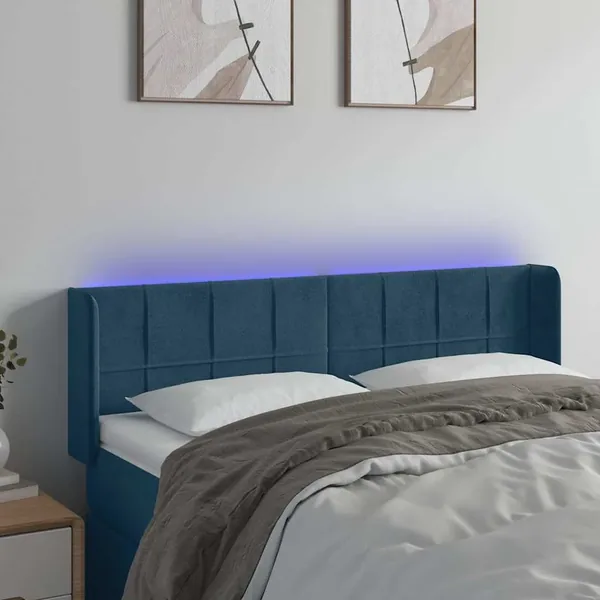 Tête de lit à LED Bleu foncé 147x16x78/88 cm Velours