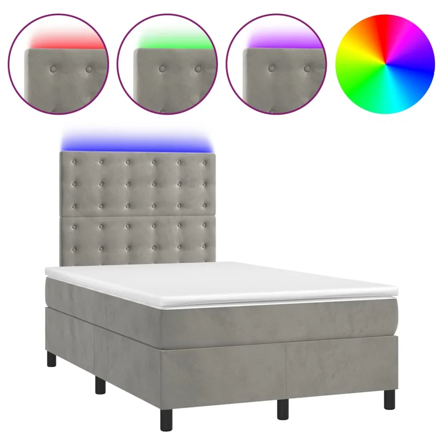 Sommier à lattes de lit matelas et LED Gris clair 120x200 cm - 2