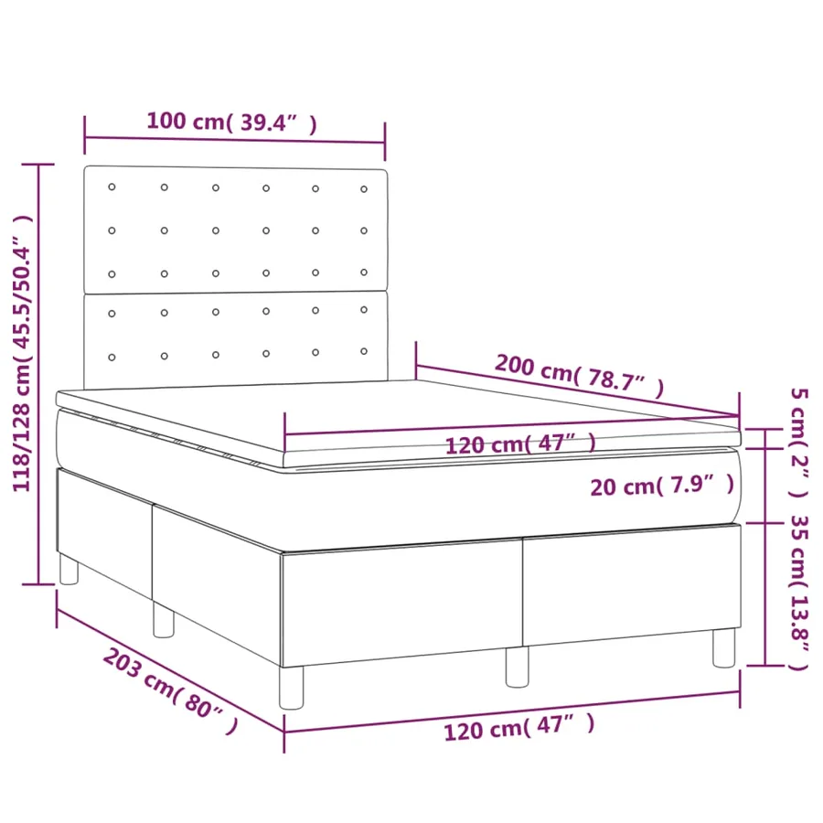 Sommier à lattes de lit matelas et LED Gris clair 120x200 cm - 9
