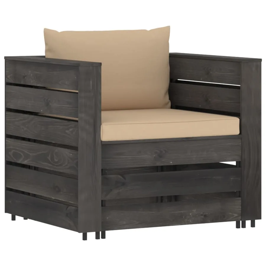 Salon de jardin 2 pcs avec coussins Bois imprégné de gris - 2