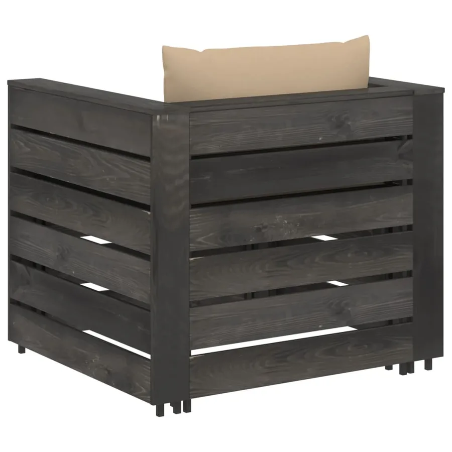 Salon de jardin 2 pcs avec coussins Bois imprégné de gris - 3